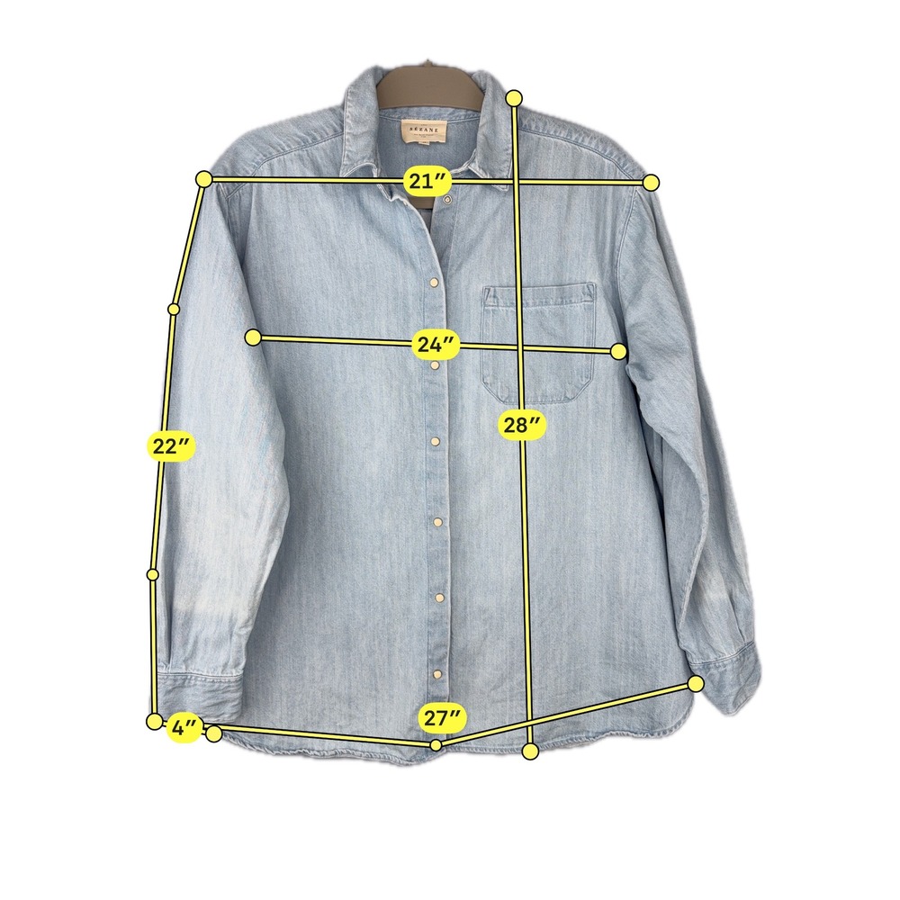 SEZANE Light Wash Denim Chambray Button Down Max Shirt Size 38 Medium - Picture 4 of 8